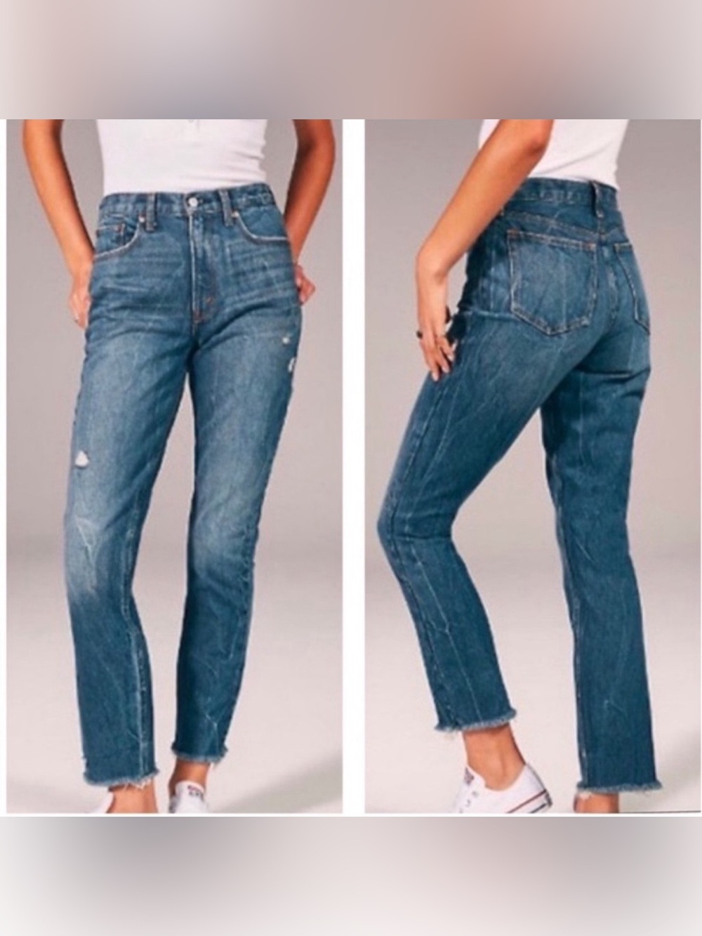 abercrombie | a&f mom jean cropped frayed raw hem size 33/16s